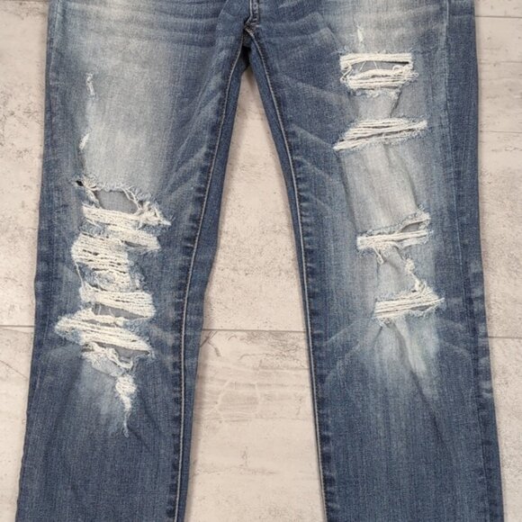 AEO Distressed Jegging Crop Denim Cafe Jeans Destroyed Ripped Super Stretch - Picture 3 of 14